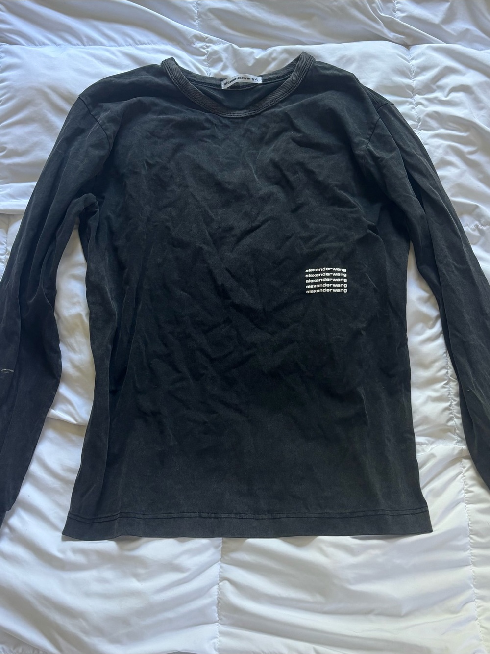 Alexander Wang Black Long Sleeve Logo Tee with White Stacked Print